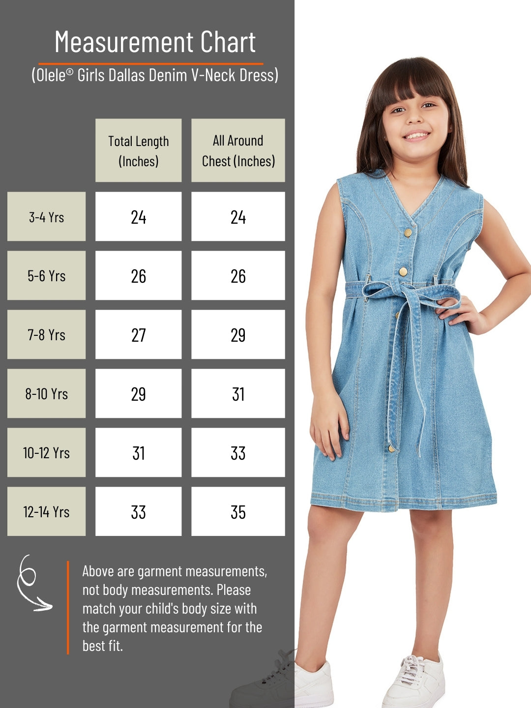 Olele® Girls Dallas Denim V-Neck Dress - Light Blue
