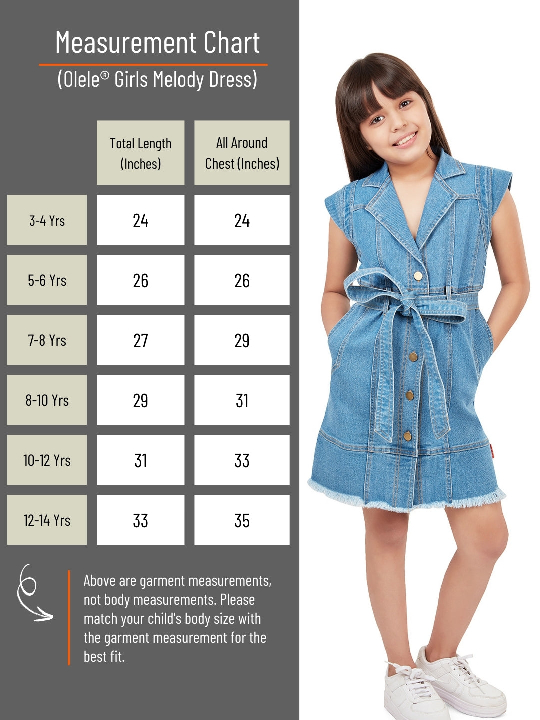 Olele® Girls Melody Dress - Cotton Denim