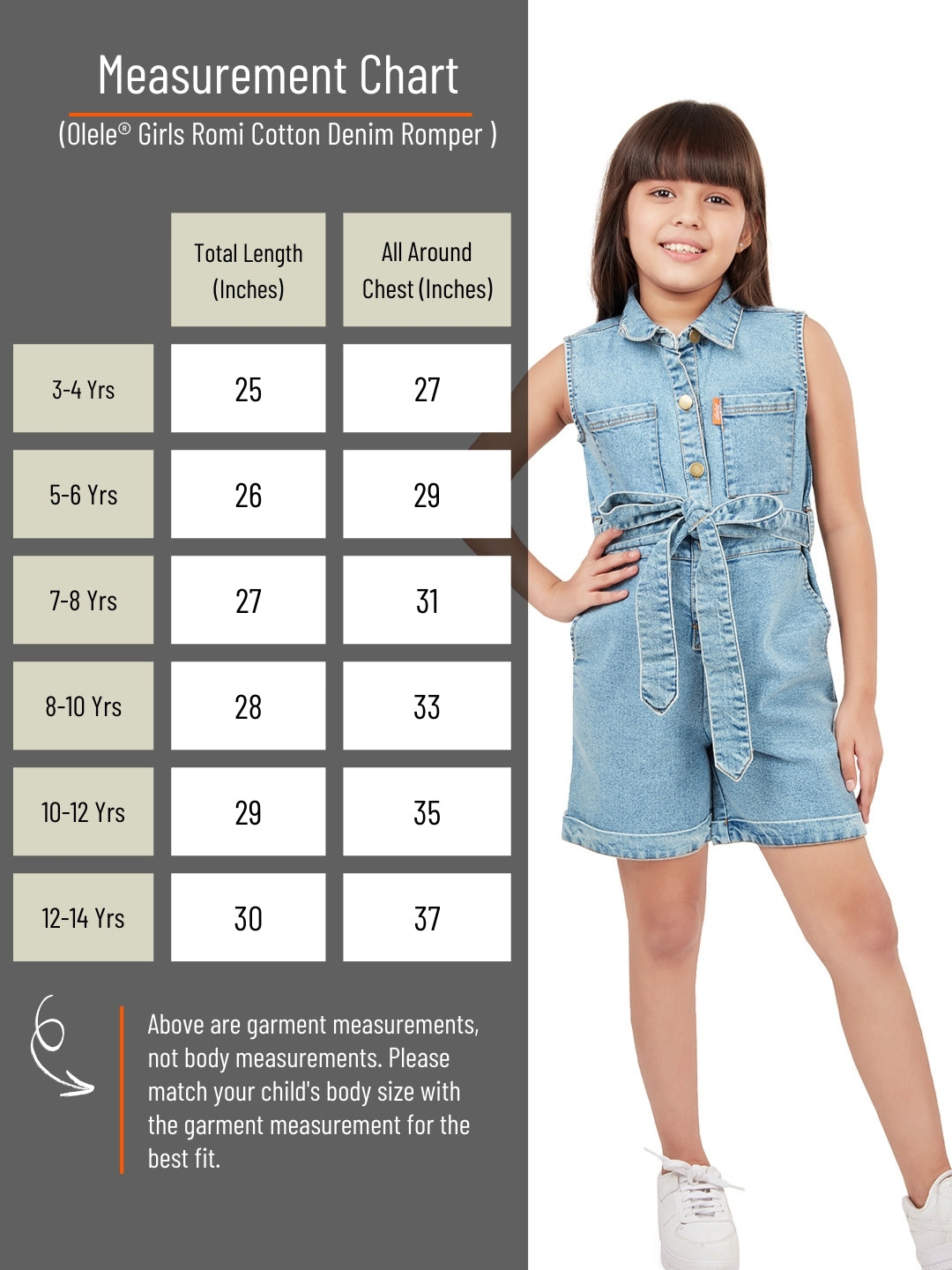 Olele® Girls Romi Cotton Denim Romper - Indigo Blue