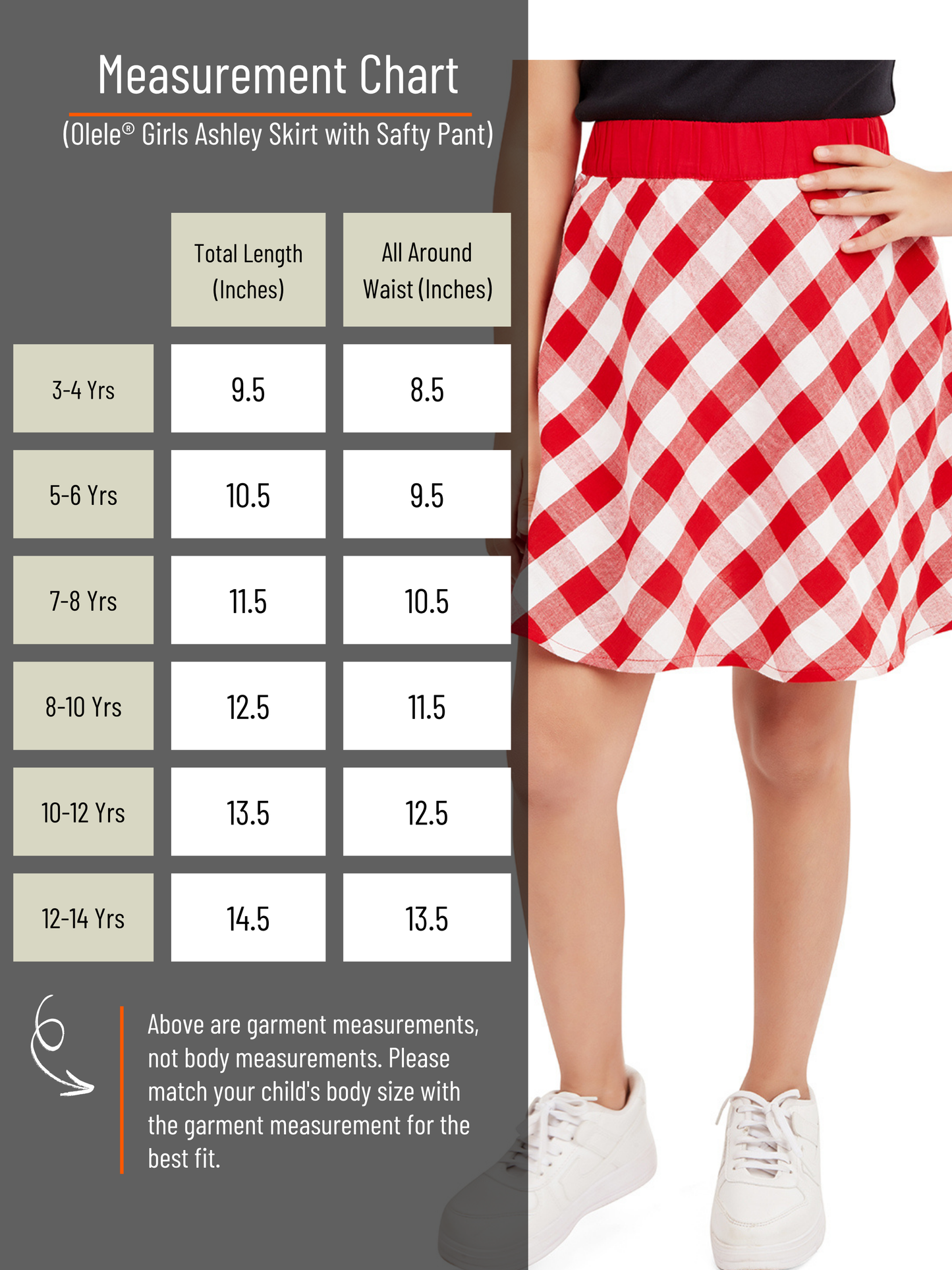 Olele® Girls Ashley Skirt with Safty Pant - Red and White Cotton Check