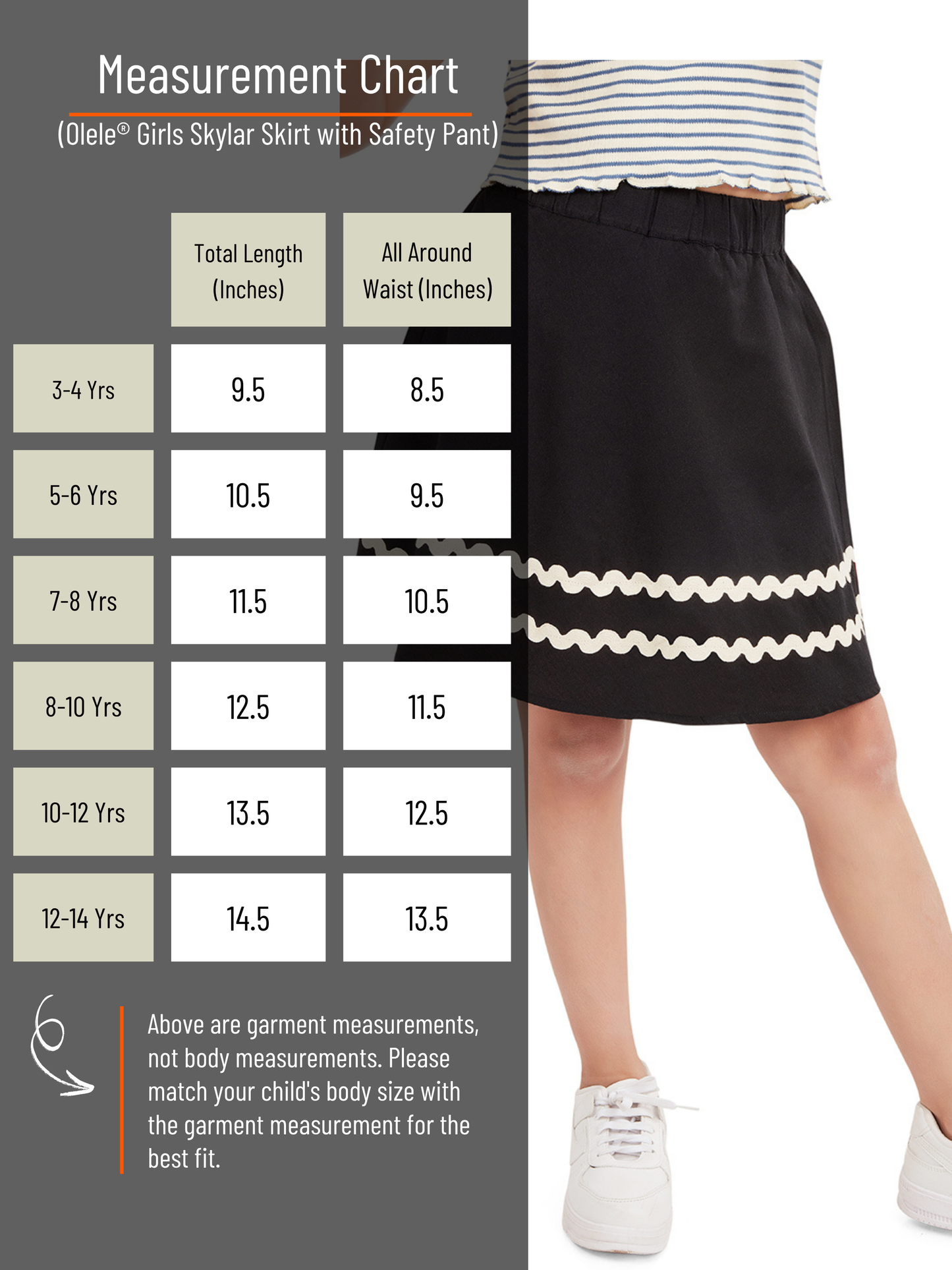 Olele® Girls Skylar Skirt with Safety Pant - Black