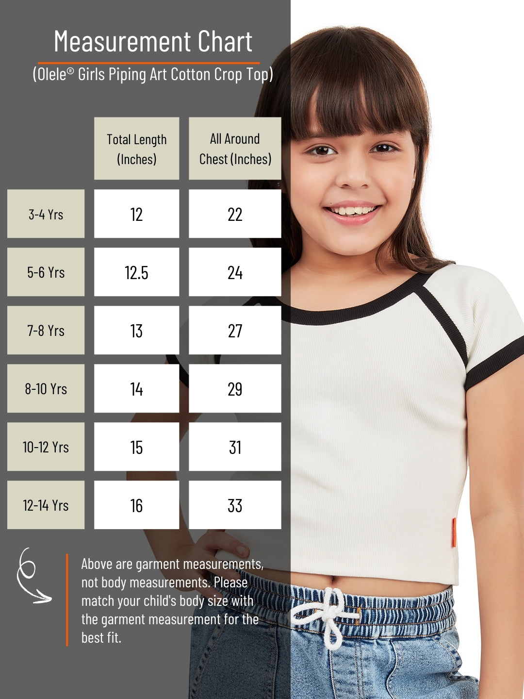 Olele® Girls Piping Art Cotton Crop Top