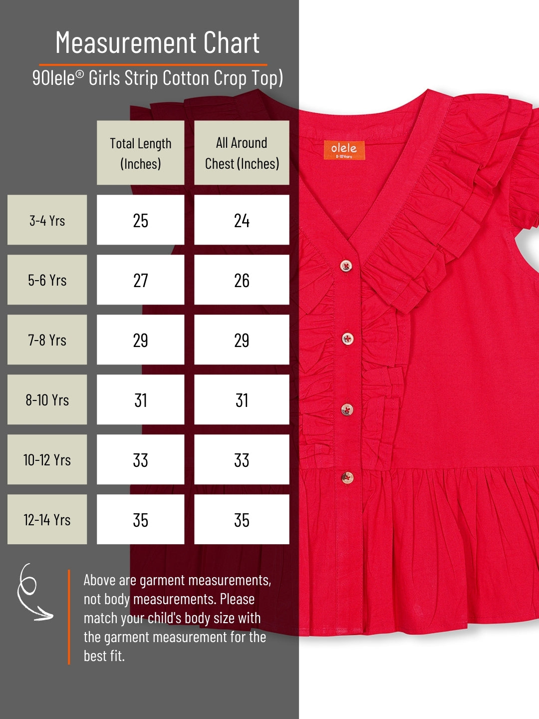 Olele® Victoria Ruffle Pure Cotton Top for Girls - Red