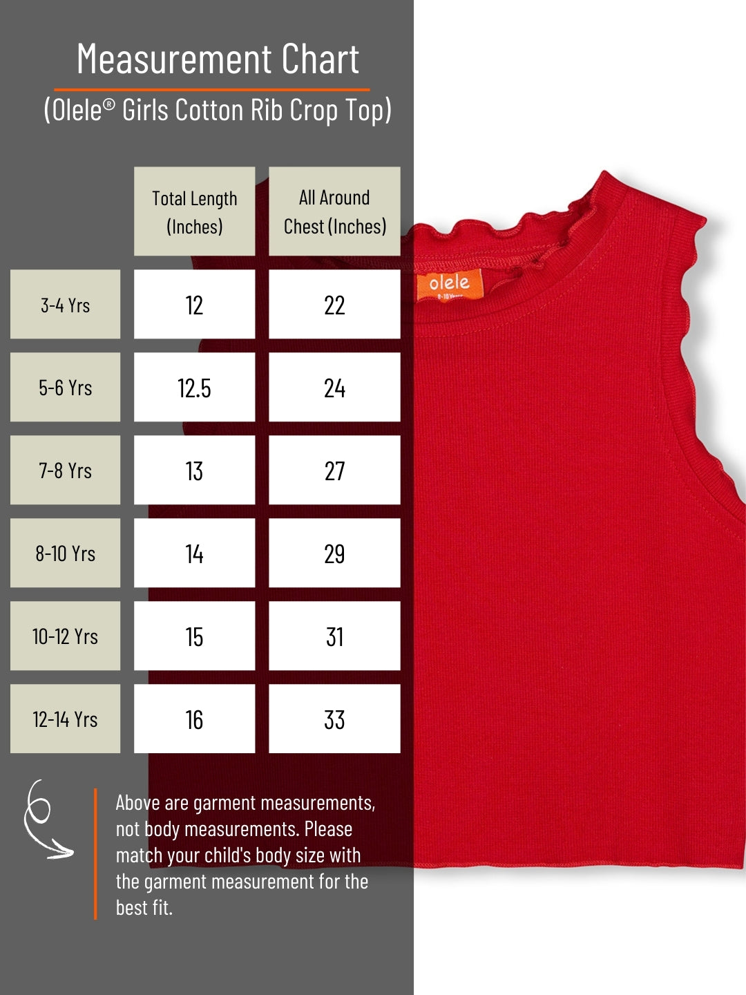 Olele® Girls Cotton Rib Crop Top - Red