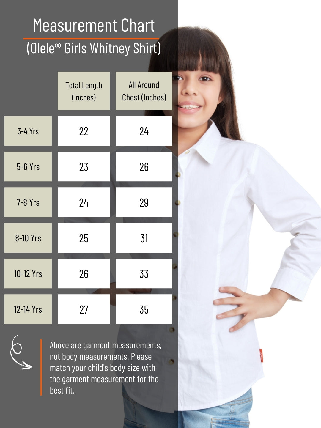 Olele® Girls Whitney White Full Sleeves Button Down Premium Grade Cotton Poplin Shirt