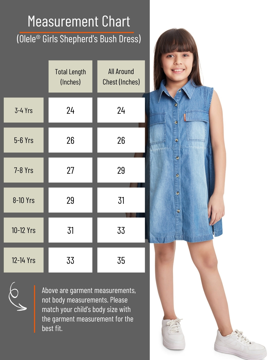 Olele® Girls Shepherd's Bush Sleeveless Shirt Dress - Cotton Denim