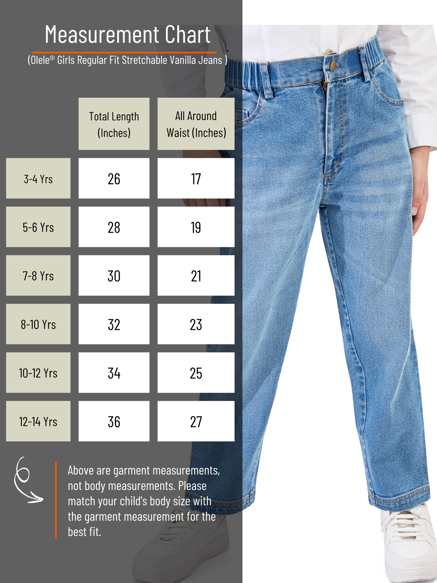 Olele® Girls Regular Fit Stretchable Vanilla Jeans Pant - Cotton Denim