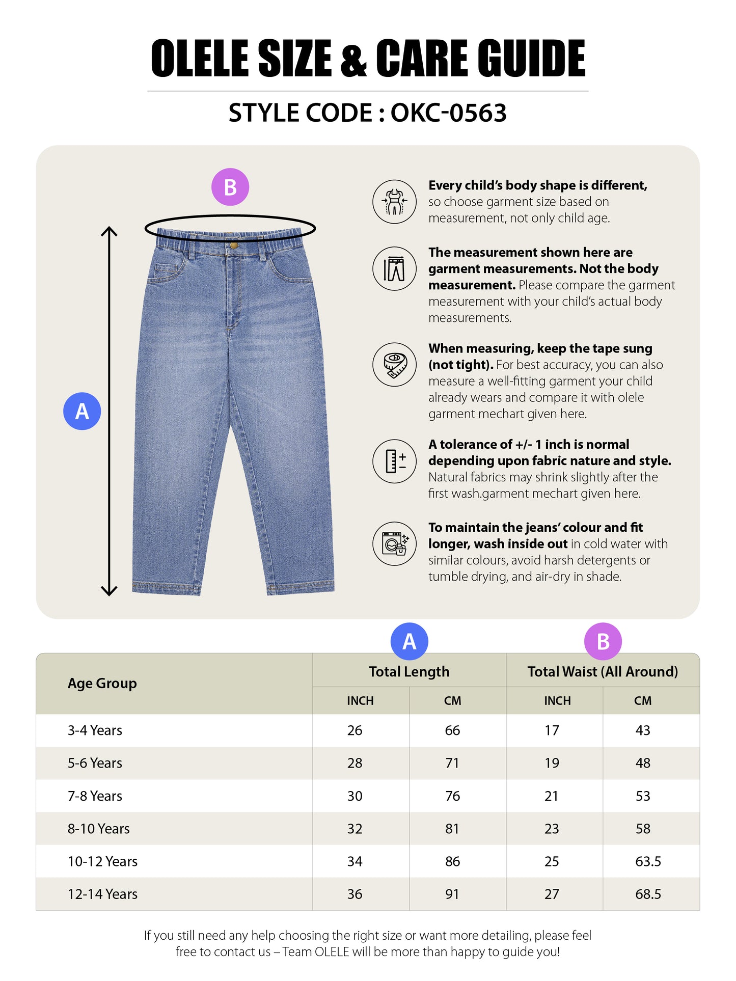 Olele® Girls Regular Fit Stretchable Vanilla Jeans Pant - Cotton Denim