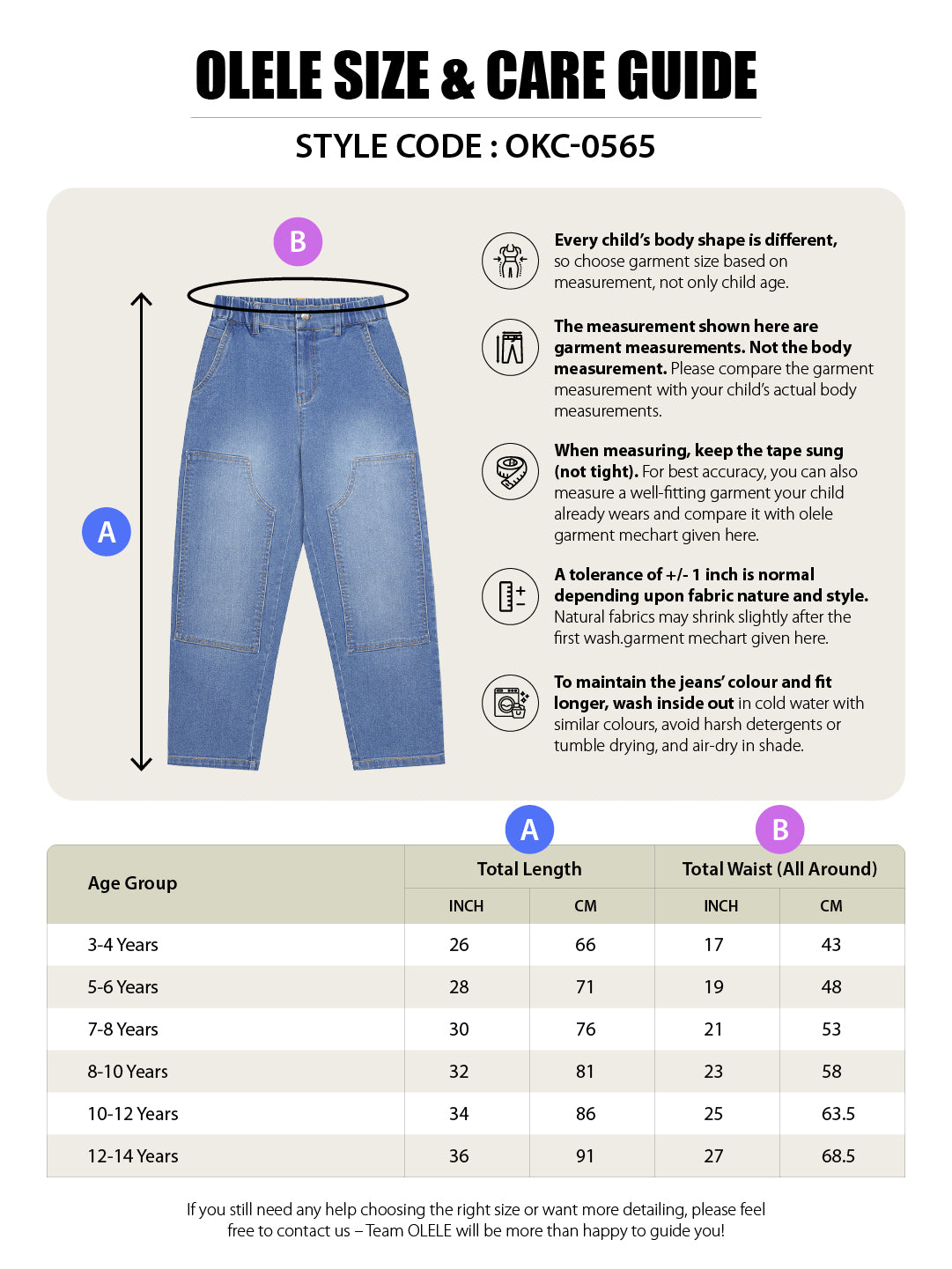 Olele® Girls Carpenter Jeans Pant - Cotton Denim