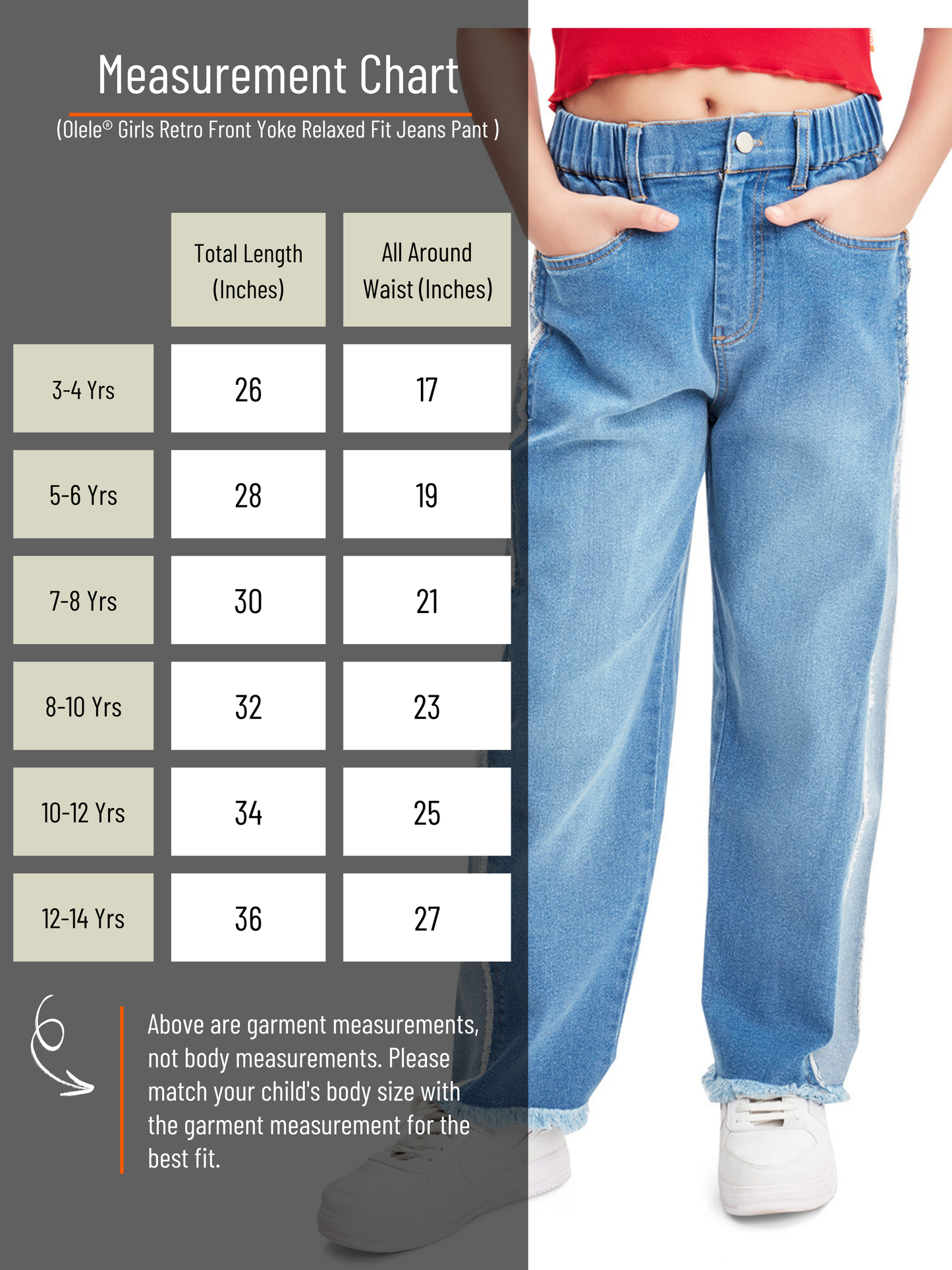 Olele® Girls Down Town Relaxed Fit Jeans Pant - Cotton Denim