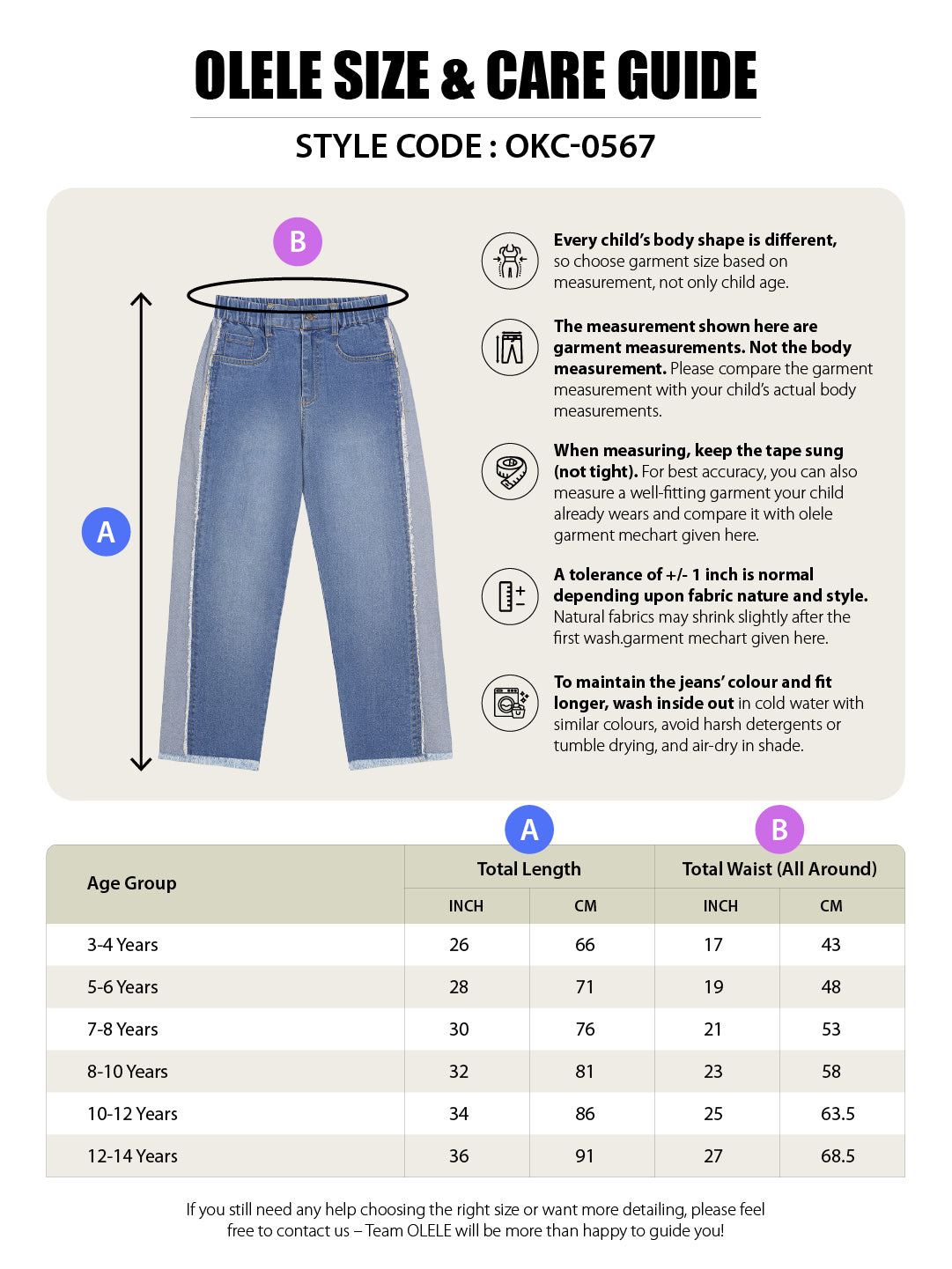 Olele® Girls Down Town Relaxed Fit Jeans Pant - Cotton Denim