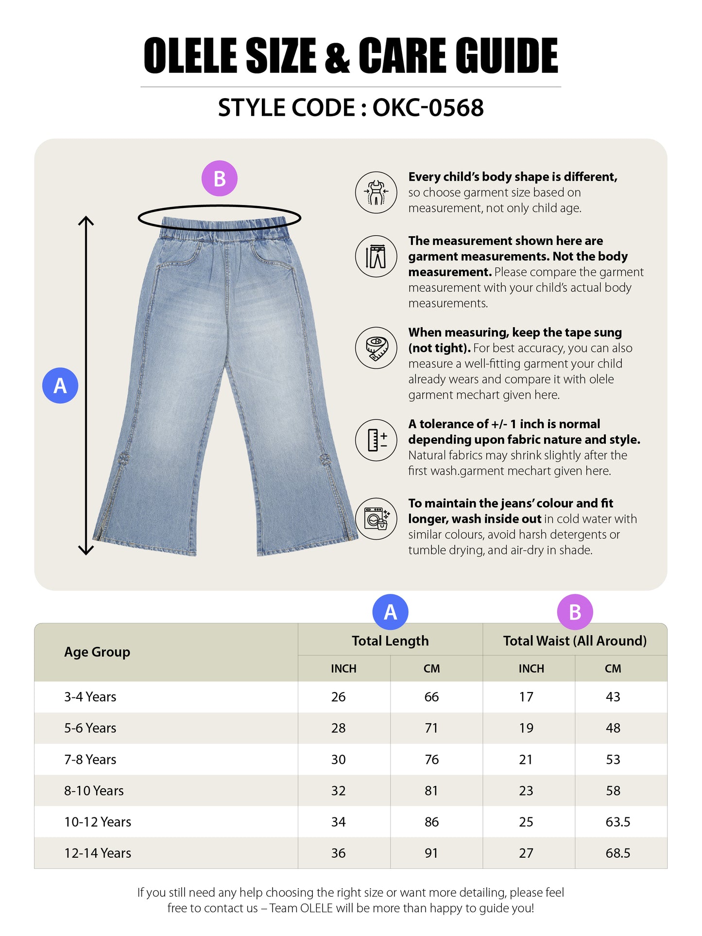 Olele® Girls Side Slit Relaxed Fit Jeans Pant - Cotton Denim