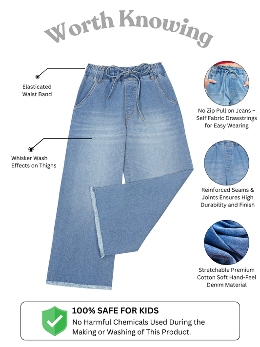 Olele® Girls Pull On Raw Edge Jeans Pant - Cotton Denim