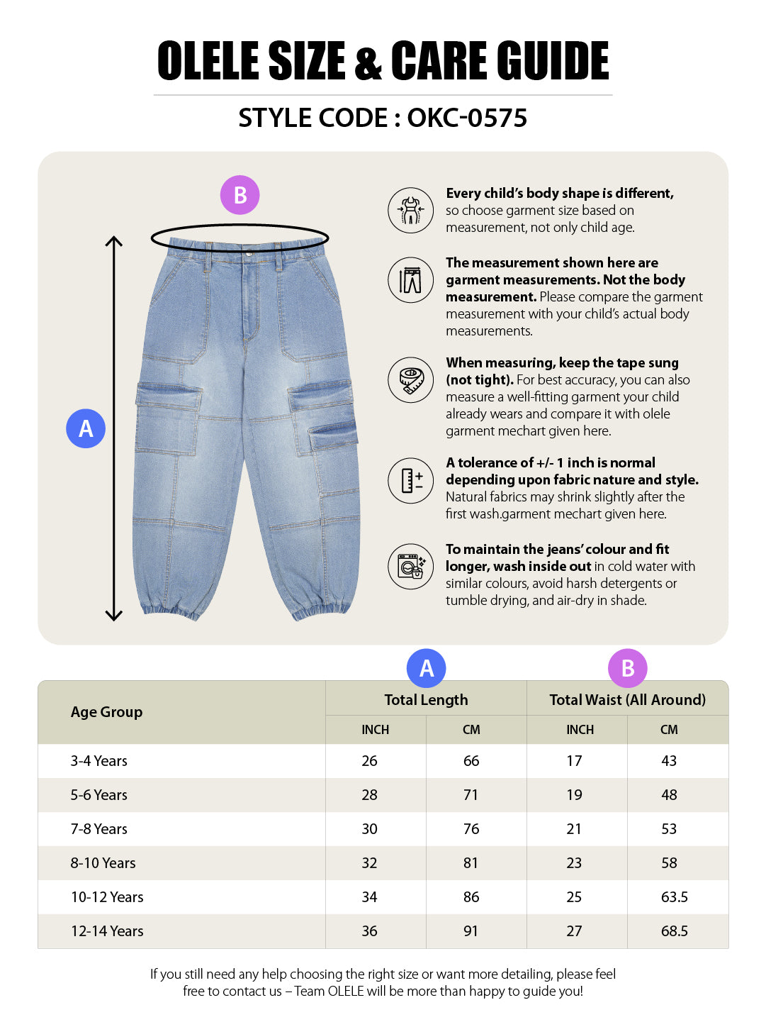 Olele® 7 Pockets Joggers Jeans Pants for Girls - Cotton Denim