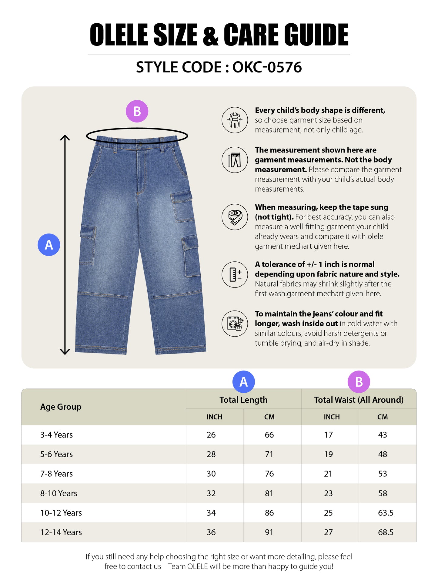 Olele® 7 Pockets Cargo Jeans Pants for Girls - Cotton Denim