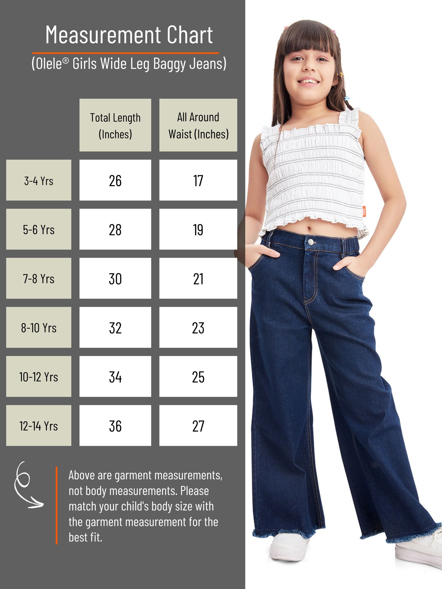 Olele® Girls Wide Leg Baggy Jeans - Cotton Denim