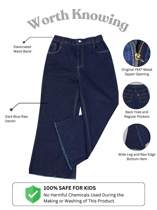 Olele® Girls Wide Leg Baggy Jeans - Cotton Denim