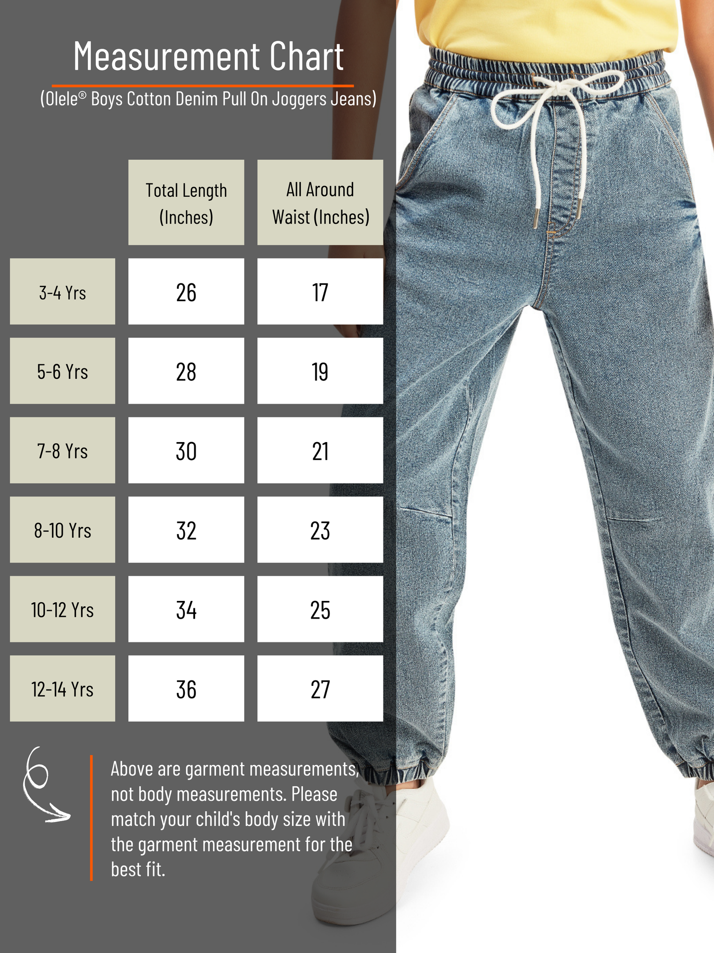 Olele® Boys Cotton Denim Pull On Joggers Jeans - Faded Blue