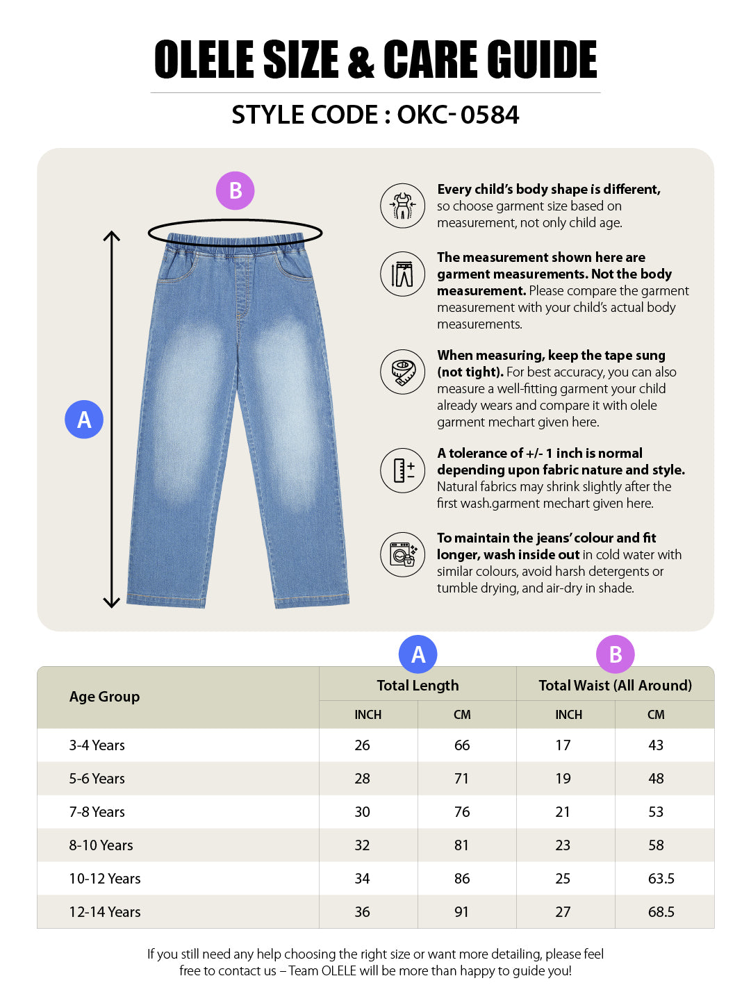 Olele® Boys Cotton Denim Pull On Regular Fit Jeans - Light Blue