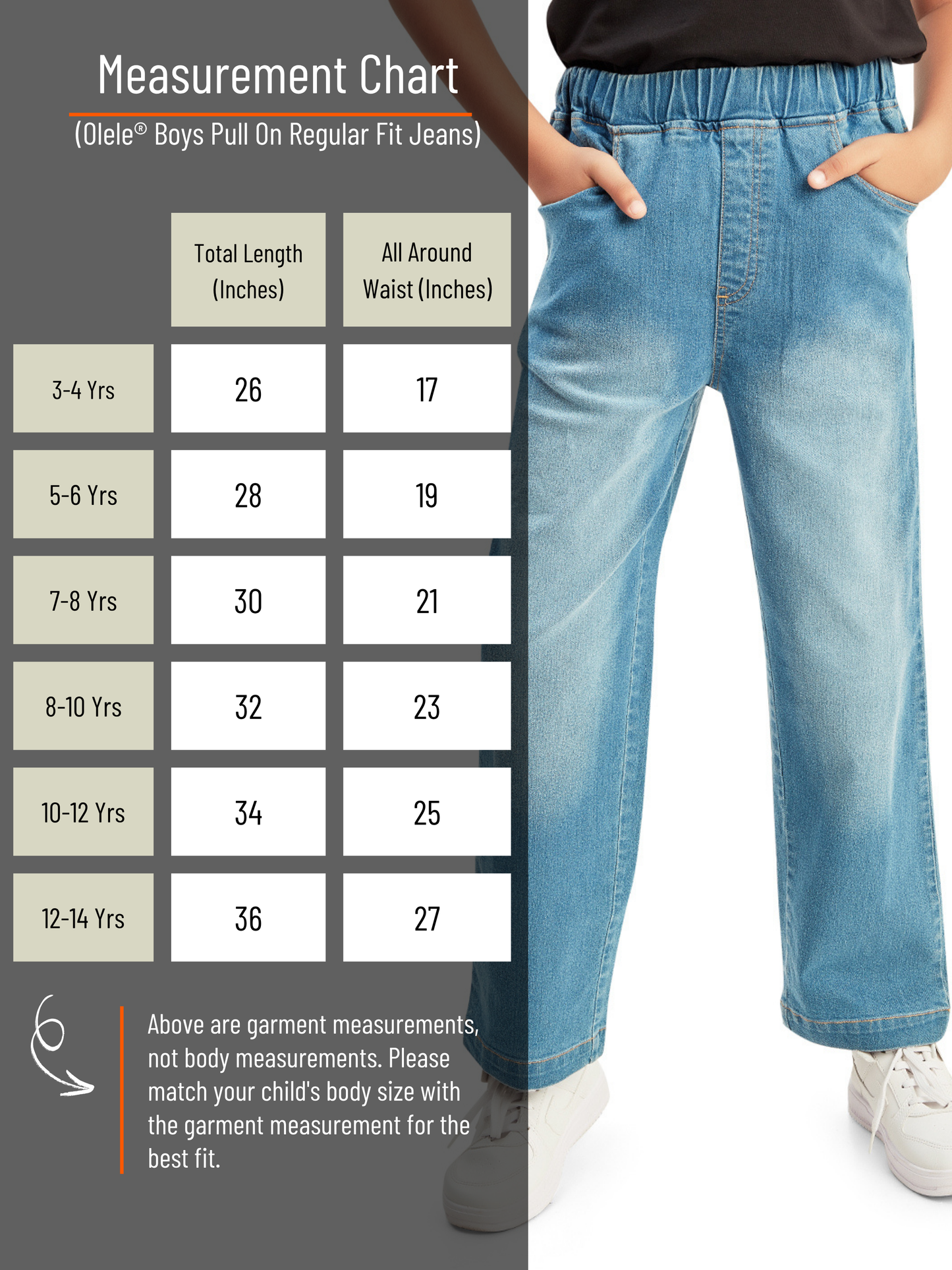 Olele® Boys Cotton Denim Pull On Regular Fit Jeans - Light Blue