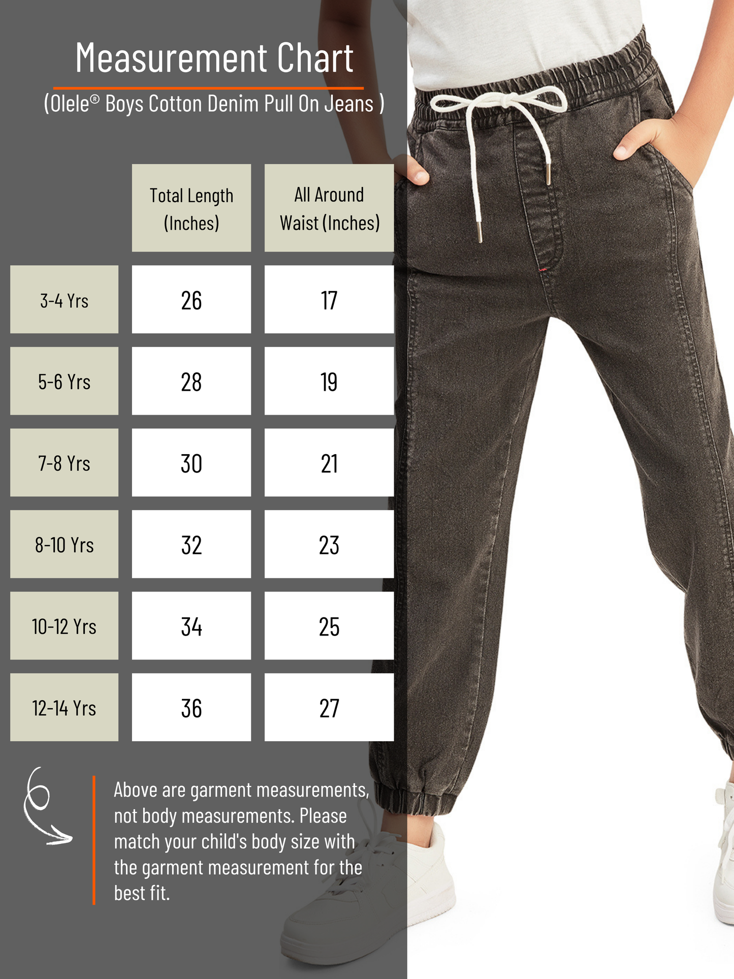 Olele® Boys Cotton Denim Pull On Jeans - Black