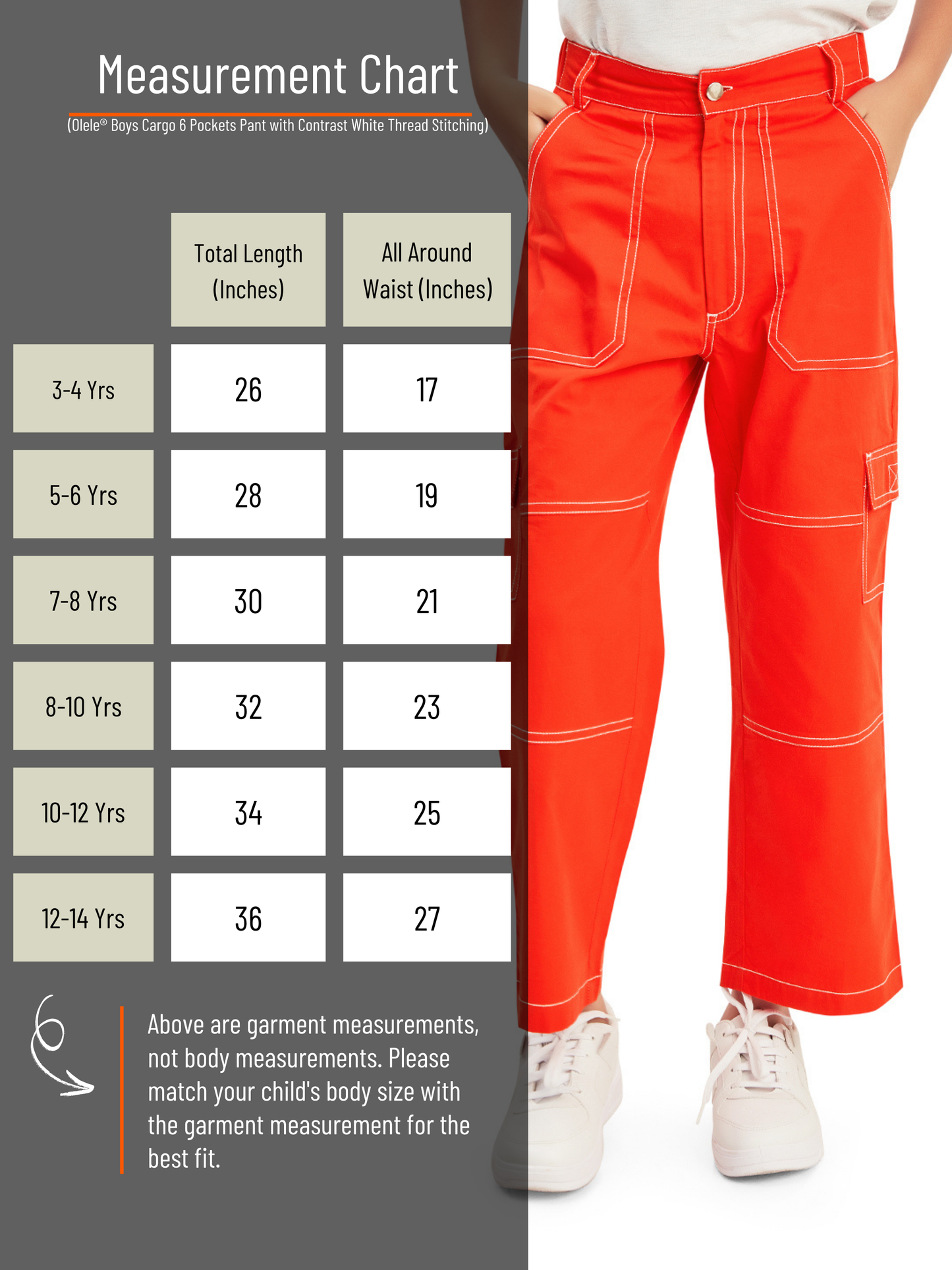 Olele® Boys Cotton Cargo 6 Pockets Pant with Contrast White Thread Stitching - Scarlet Red