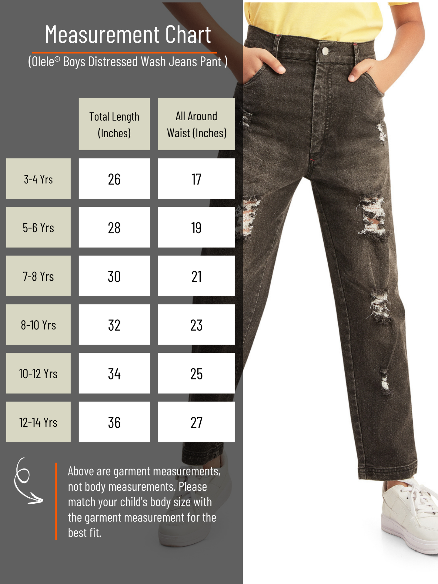 Olele® Boys Cotton Denim Distressed Wash Jeans Pant - Black