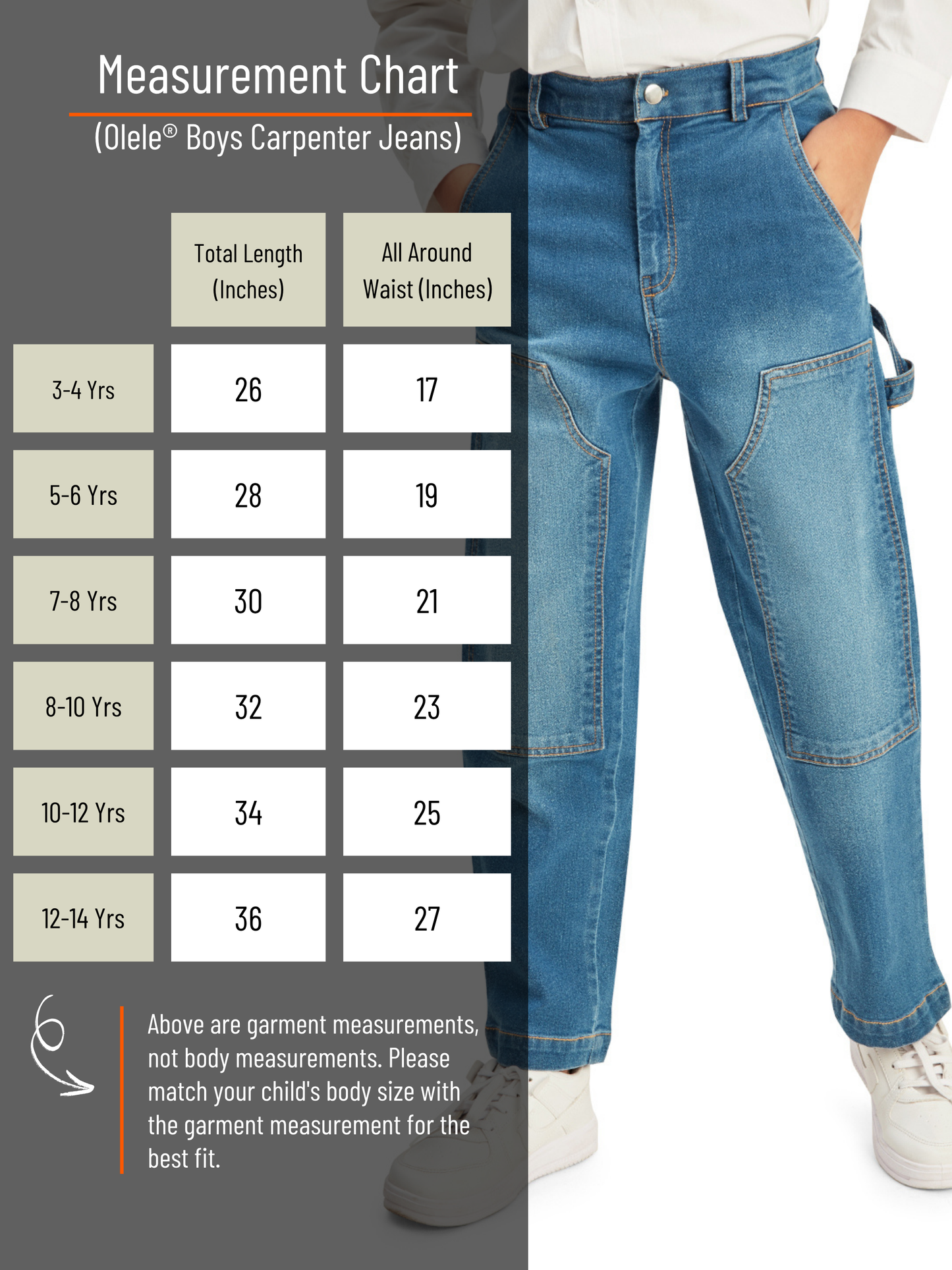 Olele® Boys Cotton Carpenter Denim Jeans - Blue