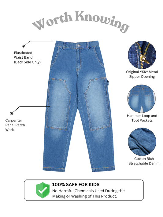 Olele® Boys Cotton Carpenter Denim Jeans - Blue