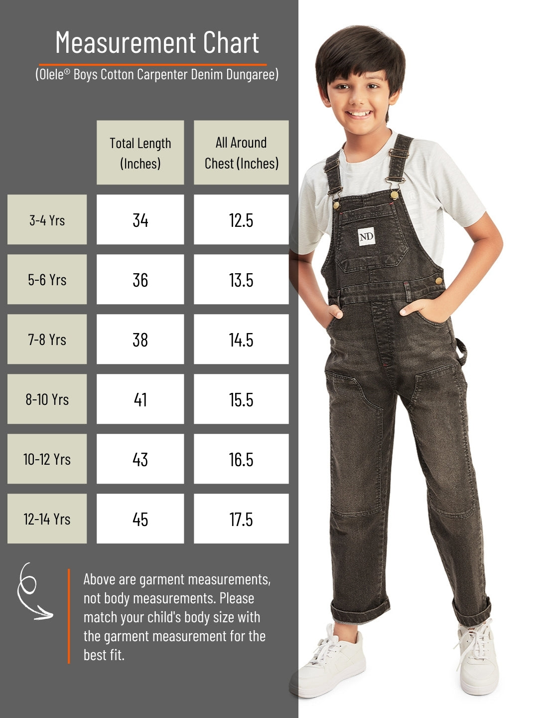 Olele® Boys Cotton Carpenter Denim Dungaree - Light Black