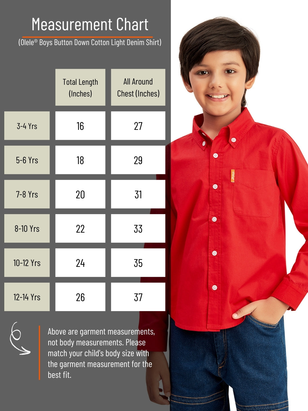 Olele® Boys Full Sleeves Button Down Front Pocket Formal Pure Cotton Plain Shirt - Bright Red
