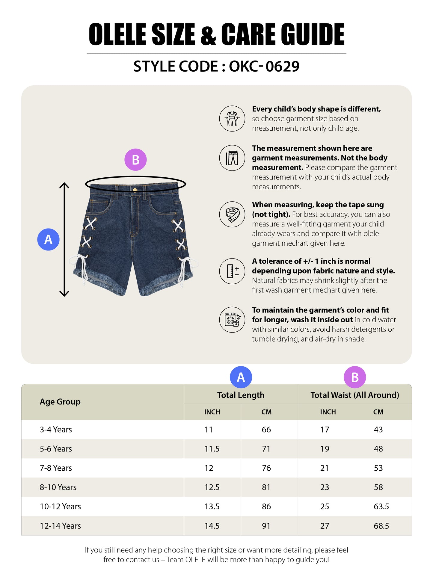 Olele® Girls Cotton Denim Shorts with Eyelets