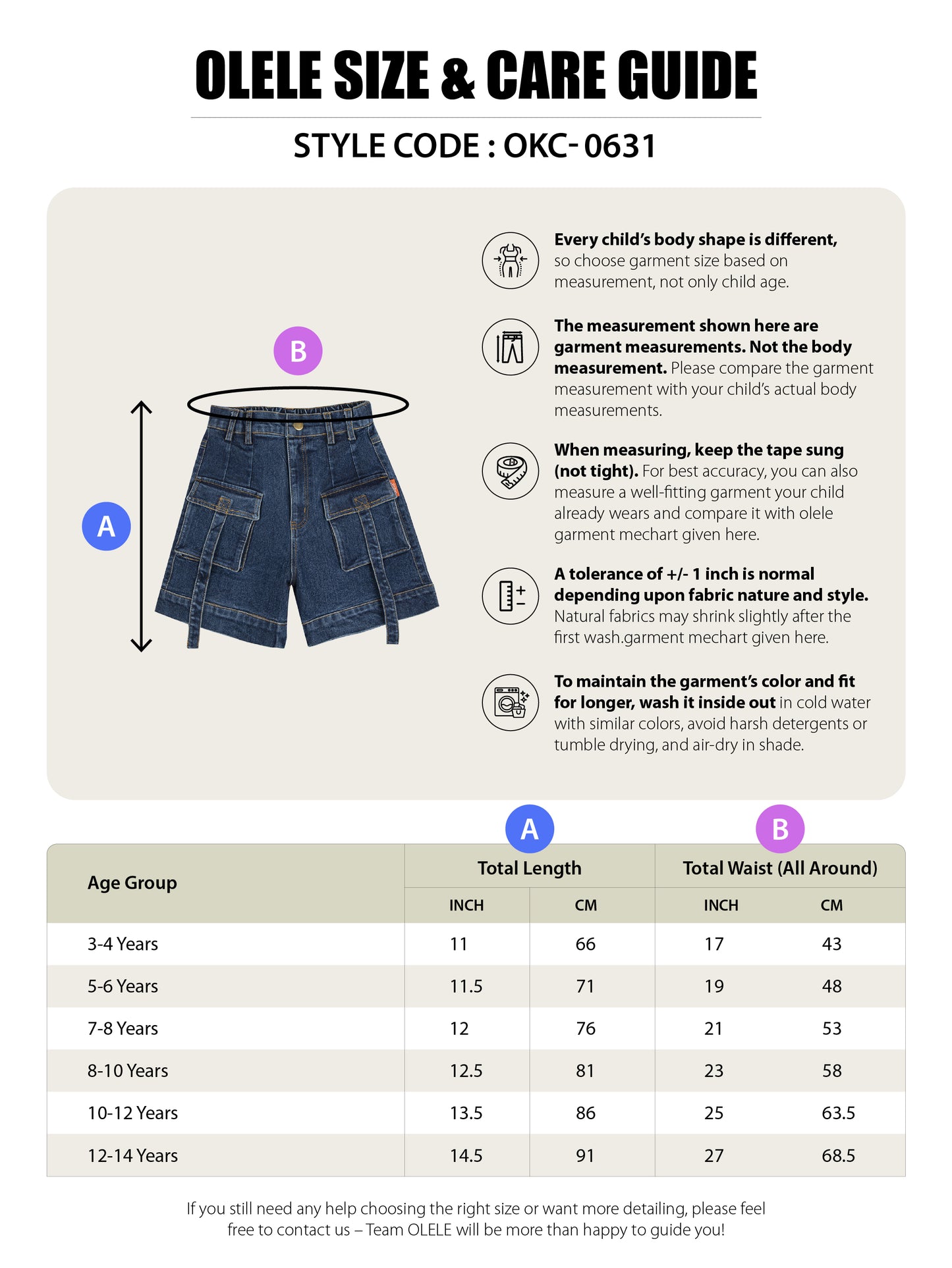 Olele® Girls Cotton Denim Shorts with Pouch Pockets and Cover