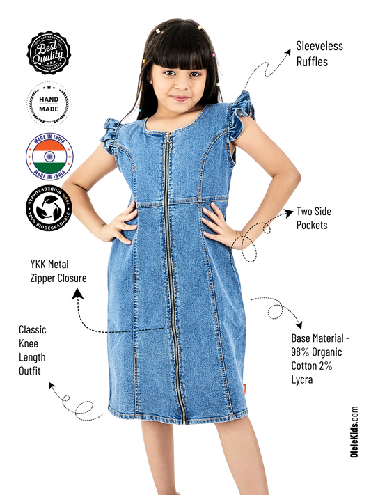 Olele® Chelsea Cotton Denim Dress with Metal Zipper Opening