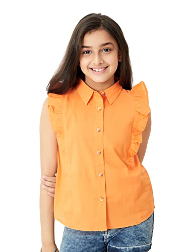 Olele® Regina Ruffle Shirt - Neon Orange Cotton