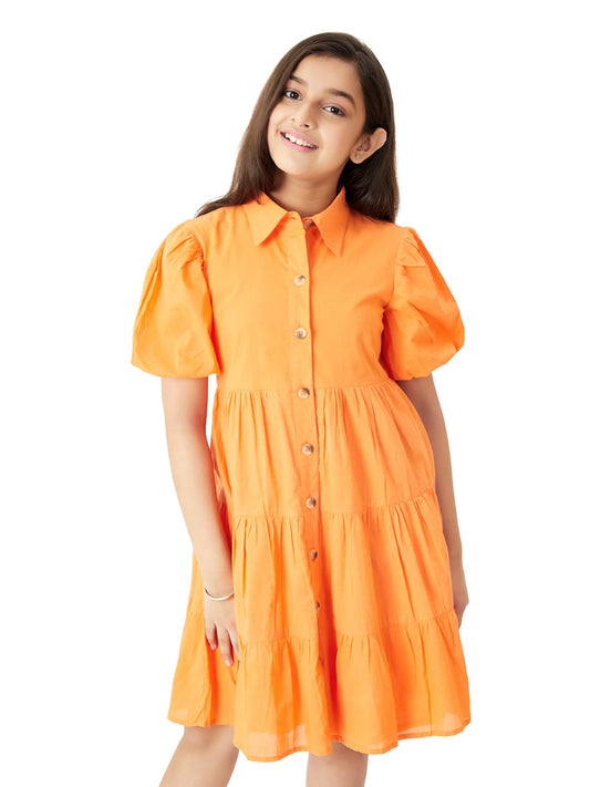 Olele® Girls Lucy Shirt Dress - Neon Orange Cotton