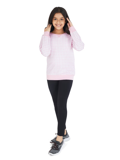 Olele® Girls French Terry Sweatshirt - Baby Pink Check Print
