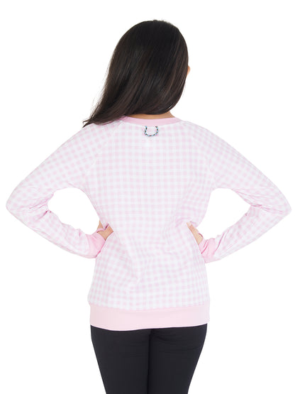 Olele® Girls French Terry Sweatshirt - Baby Pink Check Print