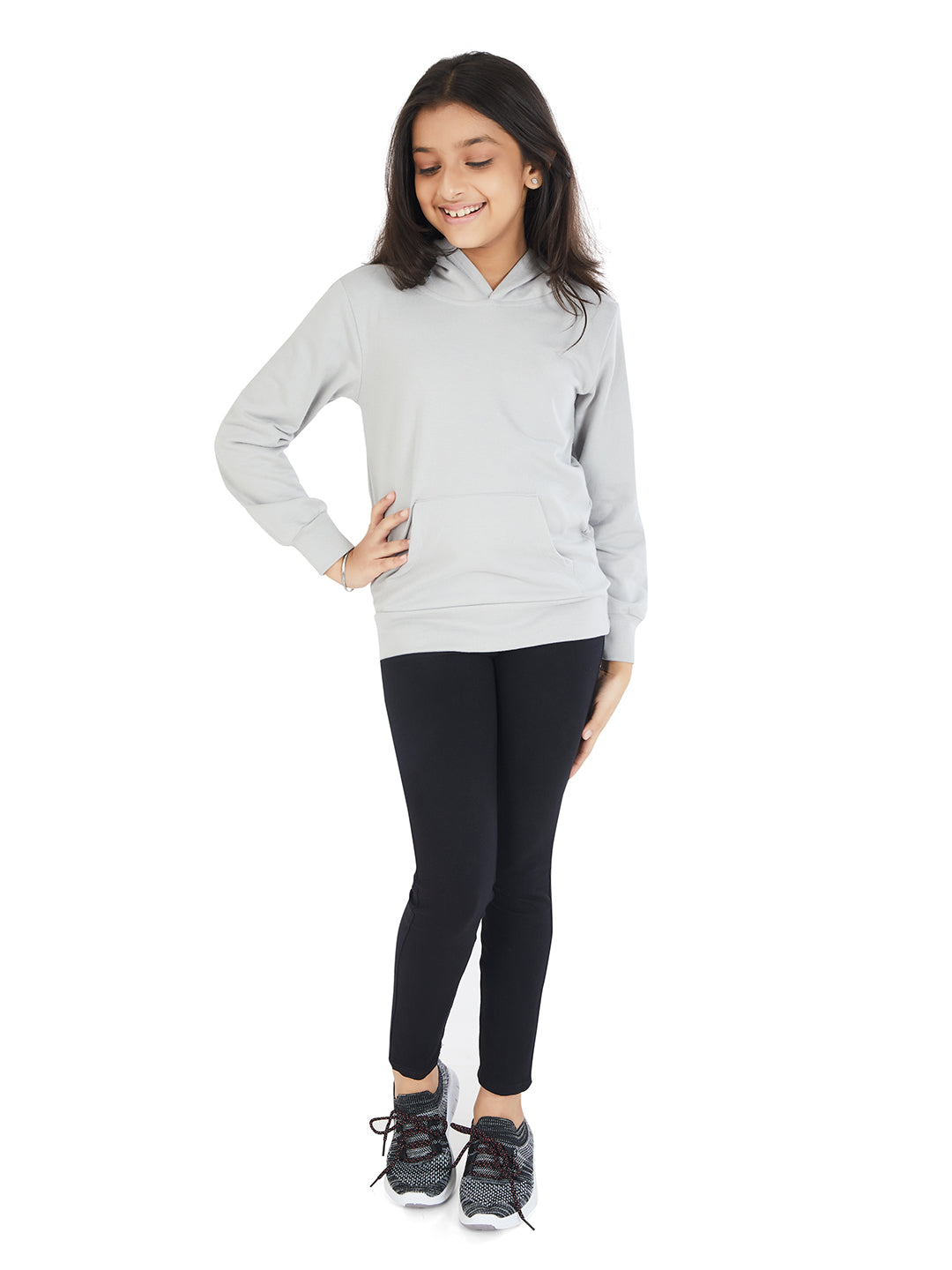 Olele® Girls French Terry Hoodie - Grey with Shark Print on Back