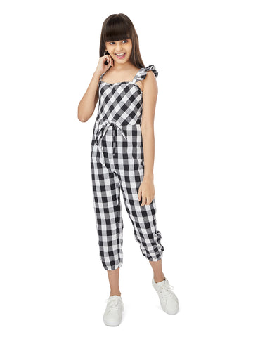 Olele® Girls Black & White Checkred Ruffel Jumpsuit