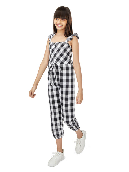 Olele® Girls Black & White Checkred Ruffel Jumpsuit