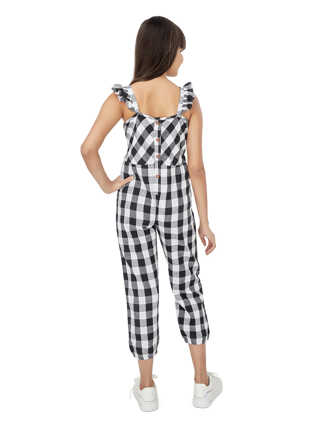 Olele® Girls Black & White Checkred Ruffel Jumpsuit