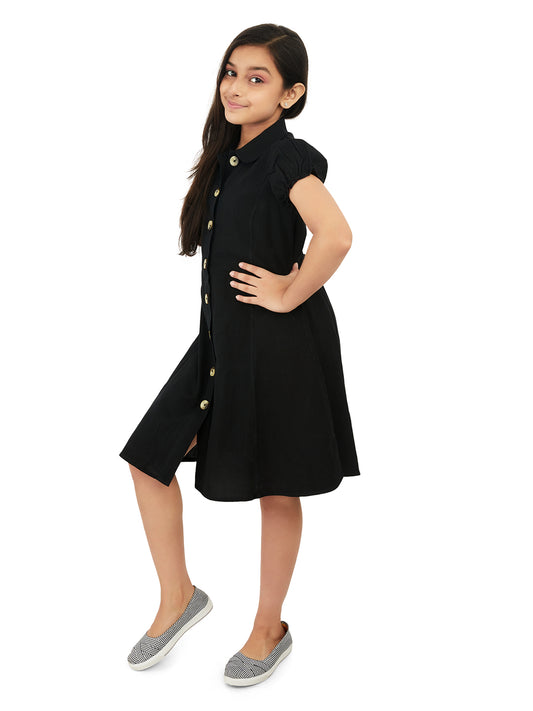 Olele® Bombay Black Cotton Linen Dress Tailored for 4 to 14 Years Girls