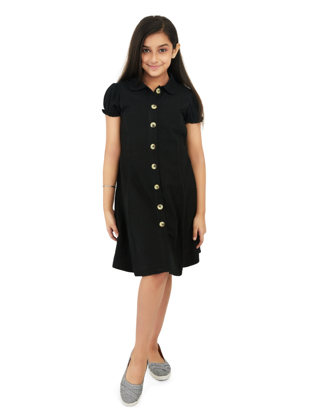 Olele® Bombay Black Cotton Linen Dress Tailored for 4 to 14 Years Girls
