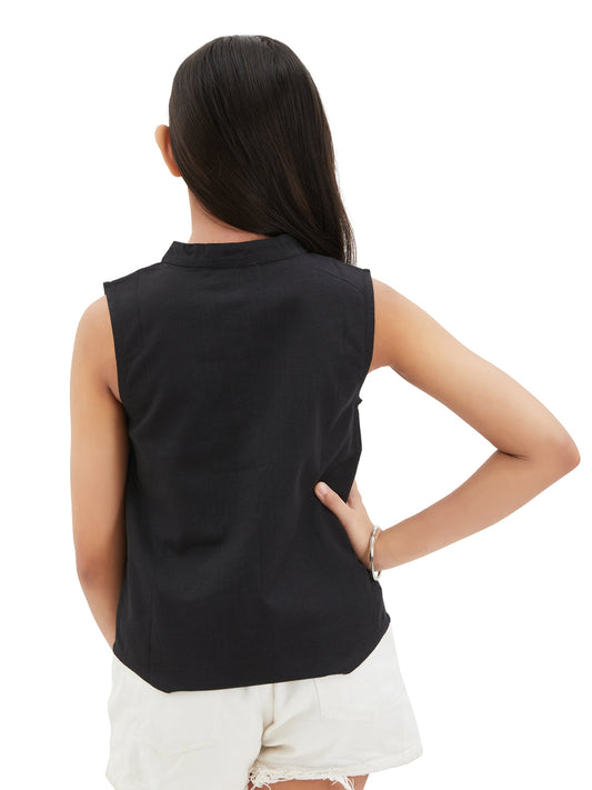 Olele® Anna Sleeveless Top - Black Cotton Linen