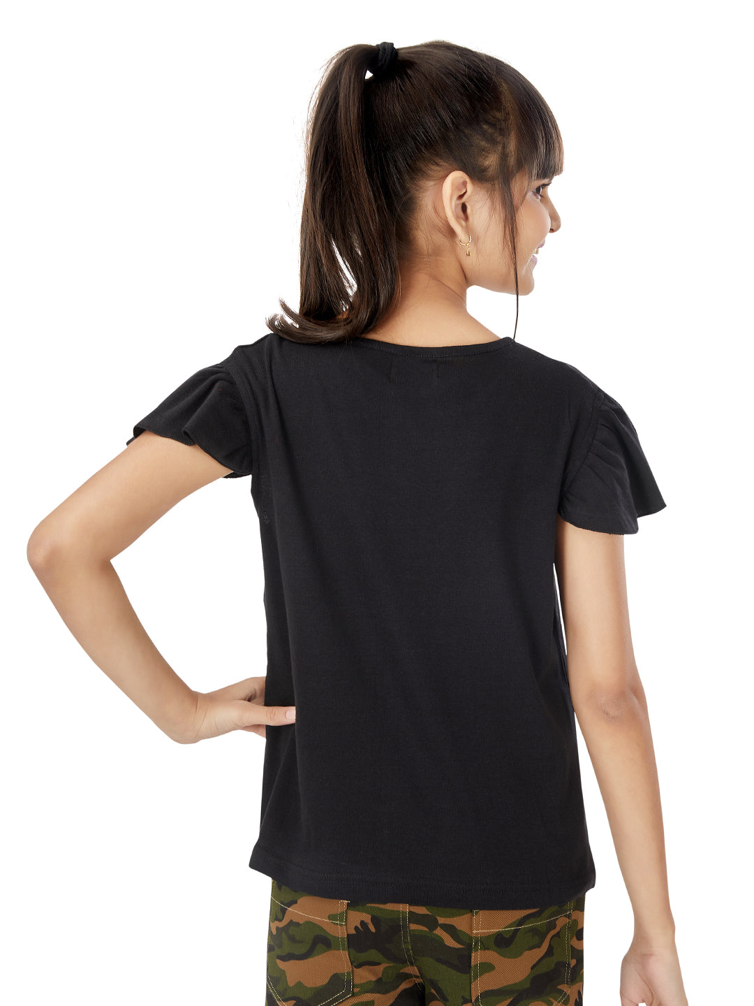Olele® Girls Ruffle Short Sleeve Tshirt - Black