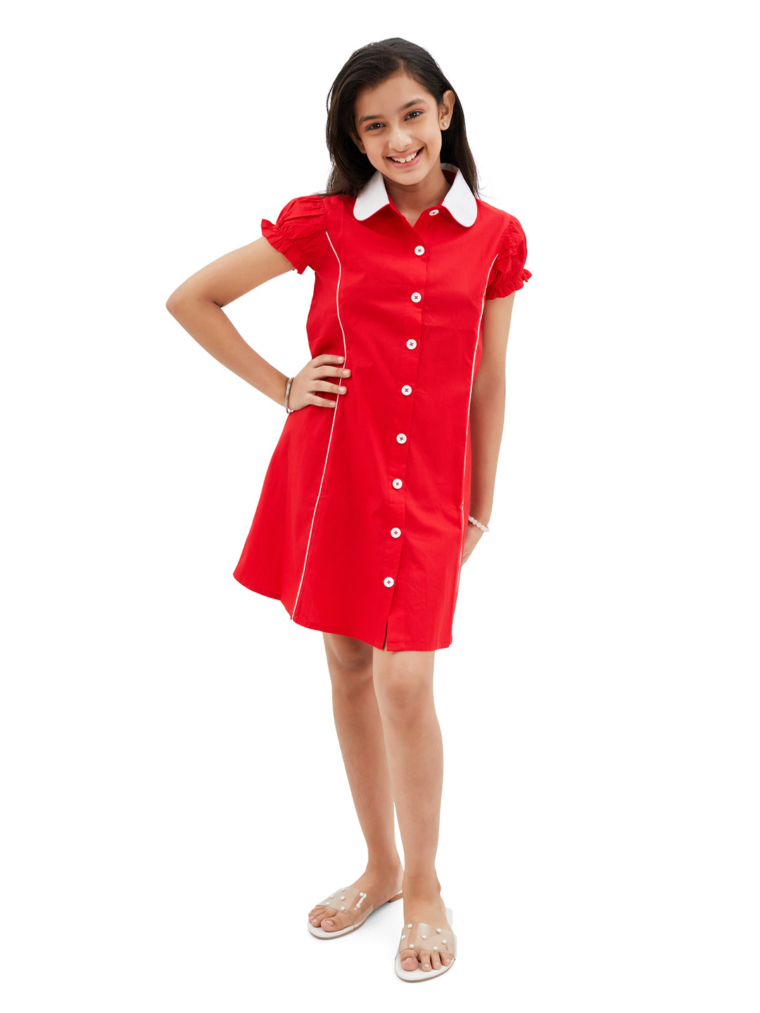 red dress with white collar and cuffs Dark Red Midi Dress with White Collar Ms.Me Fashion