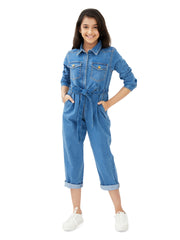 Olele® Girls Brooklyn Boiler Suit with Zipper Opening - Denim