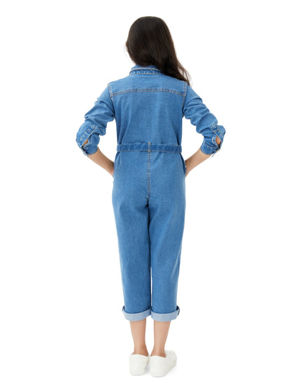 Olele® Girls Brooklyn Boiler Suit with Zipper Opening - Denim