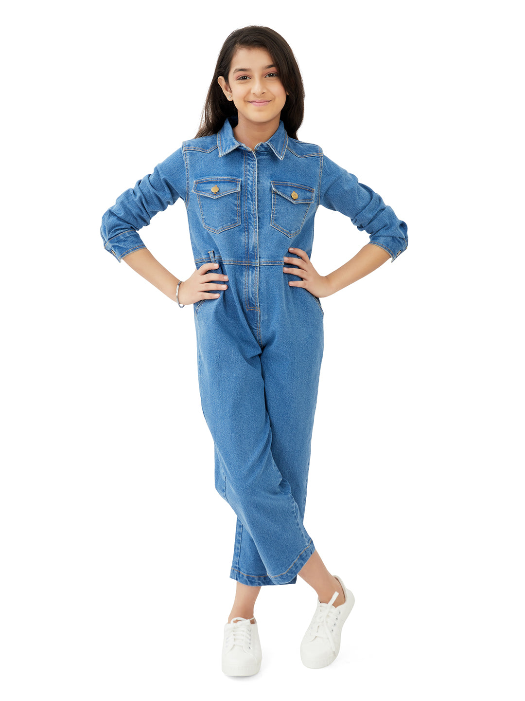 Olele® Girls Brooklyn Boiler Suit with Zipper Opening Denim